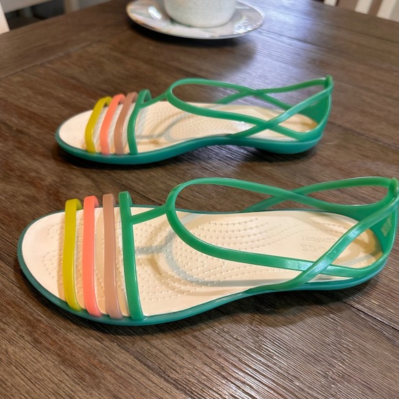 Retro Crocs Tulum Green Sandal Women's Size 7 Colorful Straps Jelly Shoes - Picture 4 of 9